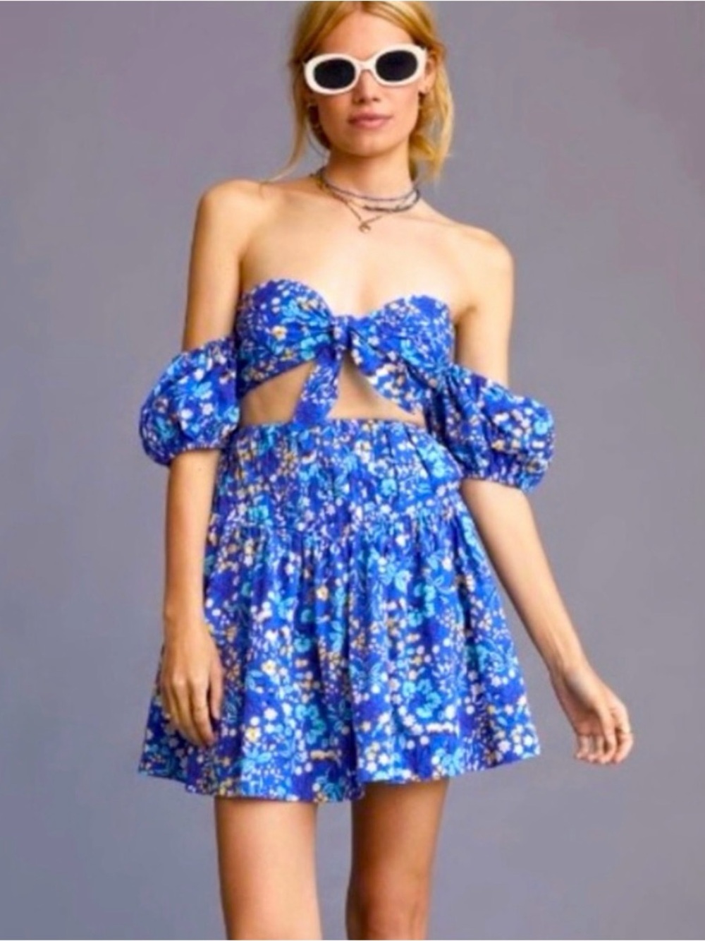 Maeve Blue Floral Two-Piece Tie-Front Set